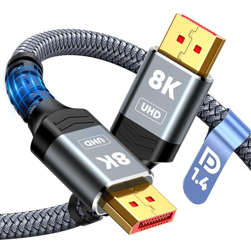 Capshi 8K DisplayPort Cable 1.4, VESA Certified 6.6FT DP Cord (8K@60Hz, 4K@144Hz, 2K@240Hz), 32.4Gbps Display Port Cable for Gaming Monitor, Graphic, PC, HDR/HDCP 2.2/FreeSync/G-Sync, Braided, Grey - Image 1